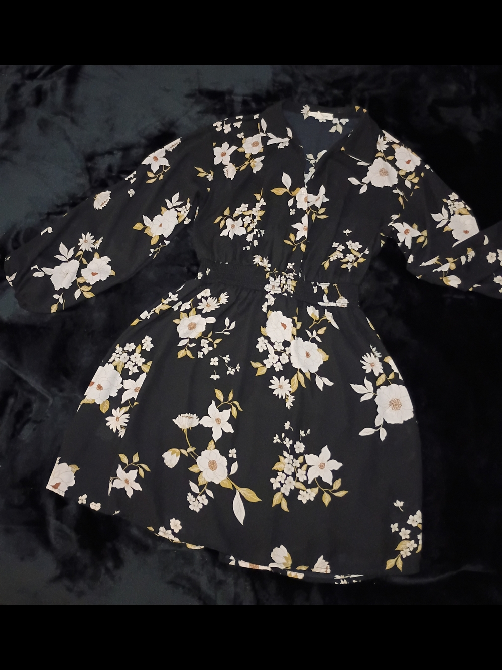 Black Floral Button-Front Mini Dress